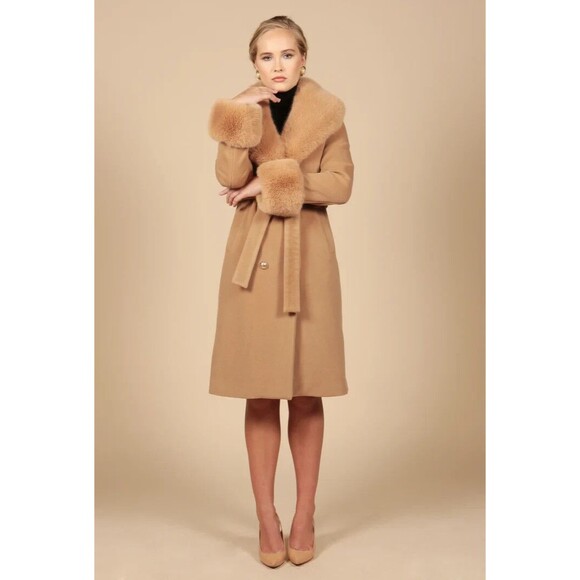 Santinni 'Marlene' Cashmere & Wool Coat in Marrone Size SMALL Womens